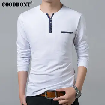 COODRONY Pure Cotton T-Shirt Mænd 2017 Foråret Efteråret Nye langærmet T-Shirt Mænd Henry Krave Skjorte Mænd Mode Slim Fit Top 7617