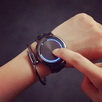 Cool LED Træ Touch Skærm, Stål Shell ure BGG i Ægte Læder Rem Digital Ur-elskere armbåndsur Gave til Mænd Dreng ur