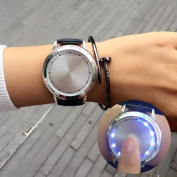 Cool LED Træ Touch Skærm, Stål Shell ure BGG i Ægte Læder Rem Digital Ur-elskere armbåndsur Gave til Mænd Dreng ur