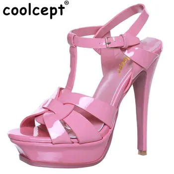 Coolcept T-strop kvalitet i ægte læder højhælede platform sandaler kvinder sexede fodtøj mode dame sko hot salg 33-40
