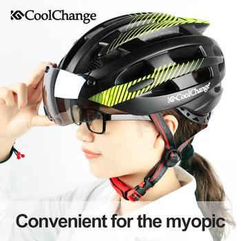 CoolChange Cykling Hjelm Med Lys Vindtæt Briller Cykel Hjelm MTB Insekt Net Integreret Støbt Mænd Kvinder cykelhjelm
