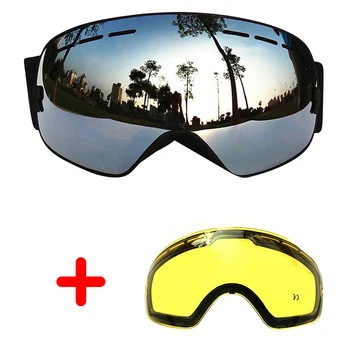 COPOZZ Ski Goggles UV400 Double Lens Anti-fog Sol Briller på Ski Snowboard Store Briller Vinter Sfæriske Maske+Linse