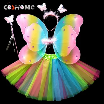 Coshome Børn Butterfly Cosplay Prinsesse Kostumer Baby Drenge Piger Børn Ydeevne Vinger+Nederdel+Hovedklæde+Tryllestave 4stk/Sæt