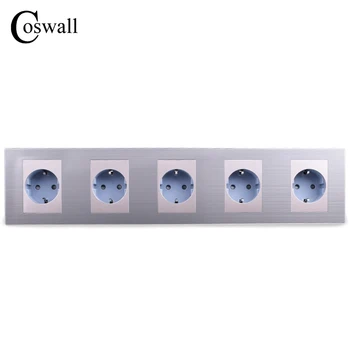 COSWALL 16A EU-Standard for Economy Outlet Luksus Væggen 5-Vejs Stikdåse Rustfrit Stål Panel Elektriske Stik AC 110~250V