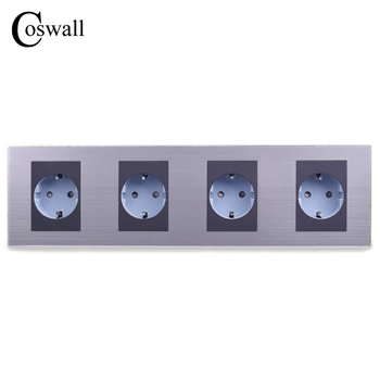 COSWALL 16A EU-Standard-Outlet Luksus Væggen 4-Vejs Stikdåse Rustfrit Stål Panel Elektriske Stik AC 110~250V