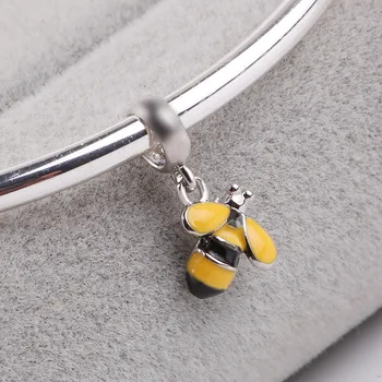 Couqcy Sølv Farverige Bee Charme Perler Passer Oprindelige Pandora Armbånd, Halskæder Glasur Charme Mode, DIY Smykker Farve Fastholdelse