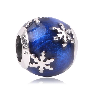 Couqcy Vinter Snefnug Style Blå 925 Sterling Sølv Charms Julegave Passer Oprindelige Pandora Perle Armbånd DIY Smykker
