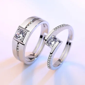 Crazy Feng 2STK CZ Crystal Engagement Ring Til Kvinder, Mænd Sølv Farve Justerbar Geometriske Zirconia Parrets Ringe Bryllup Smykker
