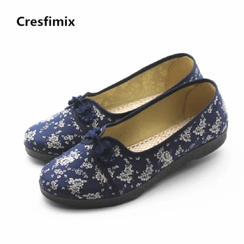 Cresfimix sapatos femininas kvinder casual retro blomster dans flade sko dame blødt og behageligt uden sko kvinde klud sko