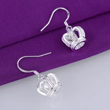 Crown ædle hule forsølvede øreringe af 925 smykker til kvinder sølv øreringe LQ-E081 HIYJGOLB