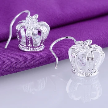 Crown ædle hule forsølvede øreringe af 925 smykker til kvinder sølv øreringe LQ-E081 HIYJGOLB
