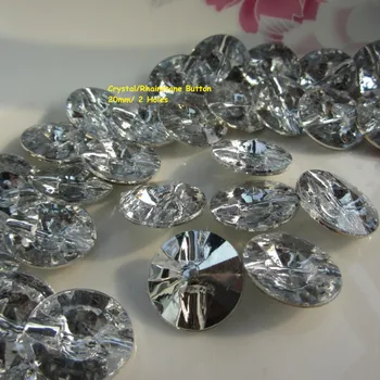 Crystal knapper, 2 huller rund 20mm rhainstone lyse sølv knap 50 stykker/Masse