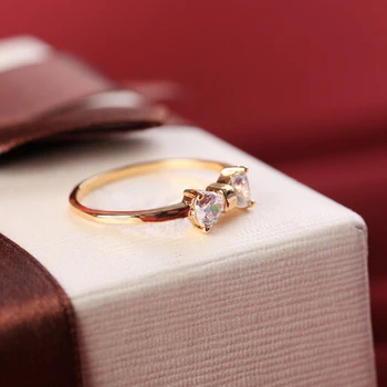 Crystal Ringe Kvindelige Anillos Zircon Guld Bue Finger Ring For Kvinder Anel Bryllup Engagement Smykker Tilbehør R513