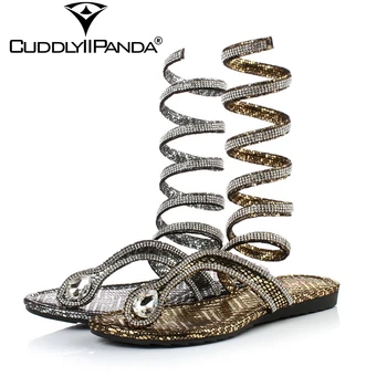 CuddlyIIPanda 2018 Sommer Cool Snake Mønster Kvinder, Tøfler Rhinestone Luksus Design Diamant Klip-Klappere Rom Gladiator Sandaler