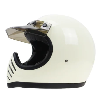 Custom made støttet MOTO 3 stil hånd lavet Vintage Hjelm Fiber glas retro motorcykel hjelm med aftagelig visir