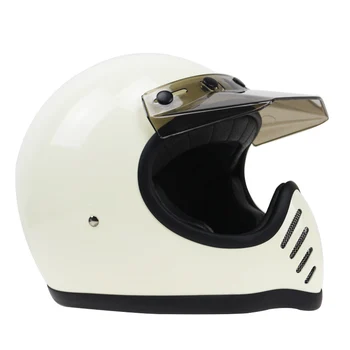 Custom made støttet MOTO 3 stil hånd lavet Vintage Hjelm Fiber glas retro motorcykel hjelm med aftagelig visir