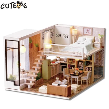 CUTEBEE dukkehus Miniature DIY Dukkehus Med Møbler i Træ Hus, som Venter på Tid, Legetøj Til Børn, Fødselsdag, Gave L020