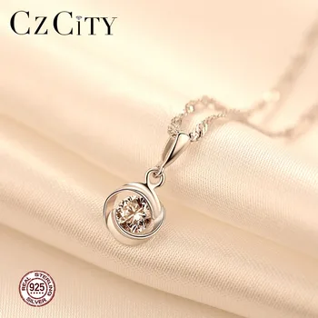CZCITY Fine Smykker Cubic Zirconia Steg Blomst Klassiske 925 Sterling Sølv Halskæde Kvinder Kæde Halskæde Smykker Gave
