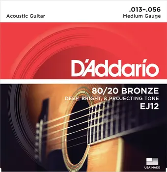 D ' addario EJ12 80/20 Bronze Acoustic Guitar Strenge, Medium, 13-56