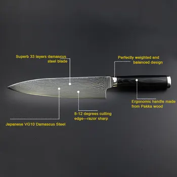 Damascus Knive Køkken Kokkens Kniv 67 Lag VG10 Japansk Damaskus Rustfrit Stål Knive 8 tommer Micarta Pakka Træ Håndtag