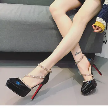 Dame gladiator sandaler, platform sko designer nitte sko patent læder fetish høje hæle sandaler kvinder pumper shoes mujer