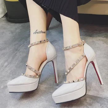 Dame gladiator sandaler, platform sko designer nitte sko patent læder fetish høje hæle sandaler kvinder pumper shoes mujer