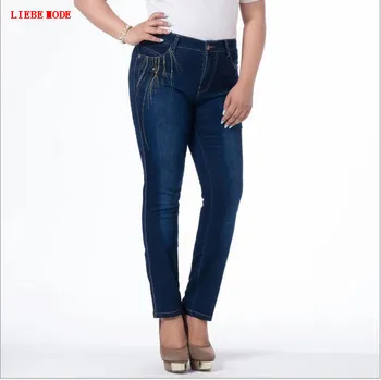 Dame Push Up Blue Jeans Lange Bukser Stor Størrelse Stretch Denim Jeans Til Kvinder Højtaljede Blyant Jeans Mujer 4XL 5XL 6XL 7XL