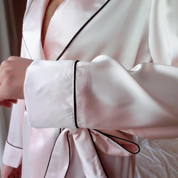 Damer Sexet Silke Satin Kjole Fuld Ærme Morgenkåbe Elegante Kimono Kjole Mode Badekåbe Bløde Hjem Bære Slåbrok For Kvinder