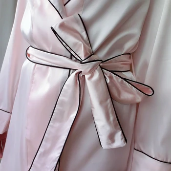 Damer Sexet Silke Satin Kjole Fuld Ærme Morgenkåbe Elegante Kimono Kjole Mode Badekåbe Bløde Hjem Bære Slåbrok For Kvinder