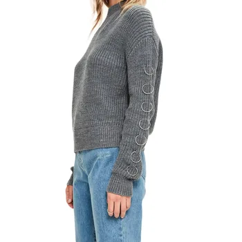 Darcydebie Efteråret Solid Grå Vintage Kvinder Turtleneck Sweater Full Sleeve Stål Ring Dame Toppe Casual Preppy Stil Pullovere