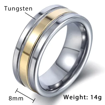 Davieslee Herre Drenge Gul Guld Center Band Ring i Tungsten Bryllup Engagement Silver 8mm LTR24