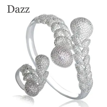 Dazz Luksus Rhinestones Bryllup Smykker Sæt Tre Farve Lag Kobber Fletning Form Bangle Ring Set Fuld Zircons Part Bijoux