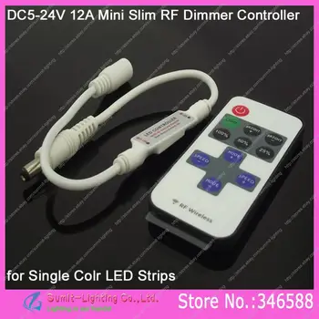 Dc 5 v-24V 12A Enkelt Kanal Mini Slim Controller Lysdæmper med DC Jack Plug & 9Key RF-Fjernbetjening for Enkelt Farve LED Striplight