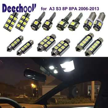 Deechooll 18pcs Bil LED Lys til Audi A3 8P ,Canbus Hvid Indvendig Belysning Pære til Audi A3 S3 8P 06-13 Dome læselamper
