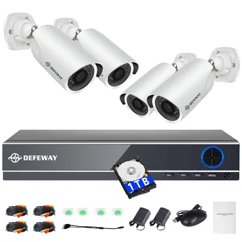 DEFEWAY 1080P 2000TVL HD Hjem Sikkerhed Kamera System 4CH CCTV Videoovervågning DVR Kit AHD 4 Kamera Sæt med 1000G Hårdt Stick
