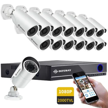 DEFEWAY HD Udendørs CCTV Sikkerhed Kamera System 1080P Video-Overvågning DVR Kit 16 CH 1080P HDMI med 14 Kameraer