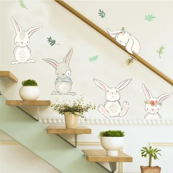 Dejlig Kanin Blomst Wall Sticker Til Børn Værelser Soveværelse Home Decor Tegnefilm Dyr Vægoverføringsbillede Pvc Vægmaleri Kunst Diy-Plakat