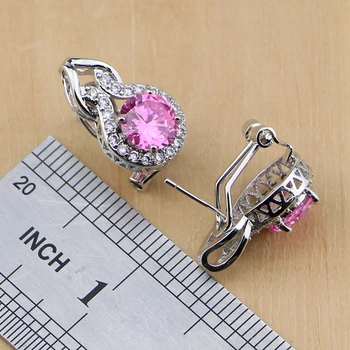 Dejlig Pink Cubic Zirconia 925 Sølv Smykker Til Kvinder Bryllup Øreringe/Vedhæng/Halskæde/Ringe/Armbånd
