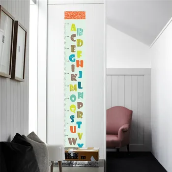Dejlig smilende ansigt 26 bogstaver højde måle wall stickers til børn værelser tegnefilm pvc vækst chart vægoverføringsbilleder kunst vægmaleri indretning