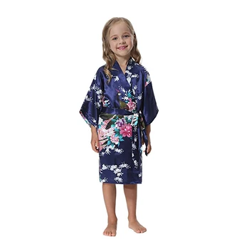 Dejlige Piger' Satin Kimono Peacock Blomst Robe For Spa-Fest Bryllup Fødselsdag Børn Robe Enfant Morgenkåbe Børn Morgenkåbe