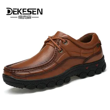 Dekesen 2017 Mænd Sko Klassisk Britisk Ægte Læder Casual sko patent black Walking sko til Mænd lejligheder Sko mandlige