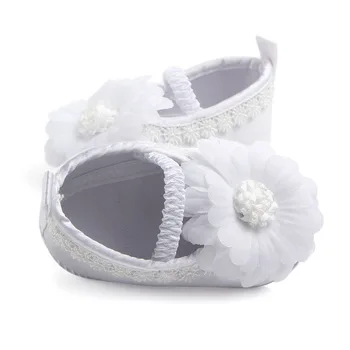 Delebao Sun Flower Design Barnedåb/Dåb Baby Sko Til Nyfødte (0-12 Måneder) Unikke Ren Hvid Bomuld Prinsesse Sko