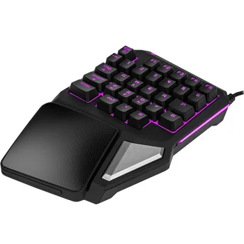 Delux T9 Pro Enkelt Hånd Professionel Gaming Tastatur, Mini Keyboard 7 Farve LED-Baggrundsbelyst for Windows-Computer OS Mackbook