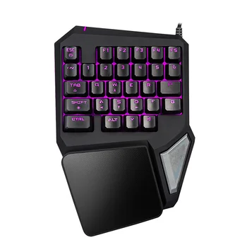 Delux T9 Pro Enkelt Hånd Professionel Gaming Tastatur, Mini Keyboard 7 Farve LED-Baggrundsbelyst for Windows-Computer OS Mackbook