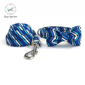 Den blå plaid hund krave og kat krave med en butterfly, bløde og bomuld stof justerbar spænde for pet
