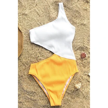 Den ene Skulder Ét Stykke Badedragt 2018 Skåret Ud Badedragt Plus Size Badetøj Kvinder badetøj Push Up Bodysuit Brasilien Monokini XL