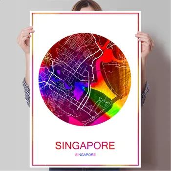Den Verdensberømte By Kort SINGAPORE Print Plakat, Udskrive på Papir eller Lærred Wall Sticker Bar Cafe Stue boligindretning