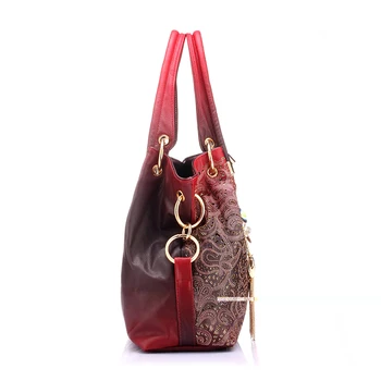 Designer Håndtasker i Høj Kvalitet PU Læder Hule Ud Blomstret Mønster Kvast Sequined Kvindelige Tote Taske Kvinder Håndtaske Skulder Tasker