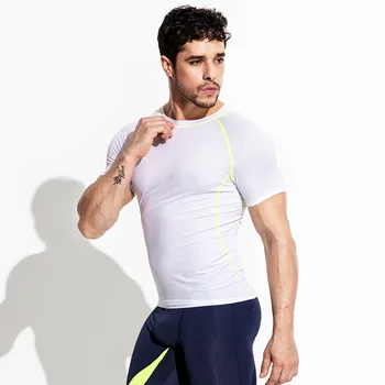 Desmiit løbe T-shirt mænd hurtigtørrende mesh gym sport tshirt elastisk slim sweatshirt mand undertrøje korte ærmer joggere singlet