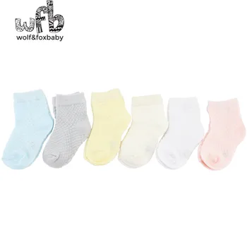 Detail 2pairs/pakke 0-1 år baby fashion ren farve jacquard sokker børns bomuld forår efterår efterår vinter